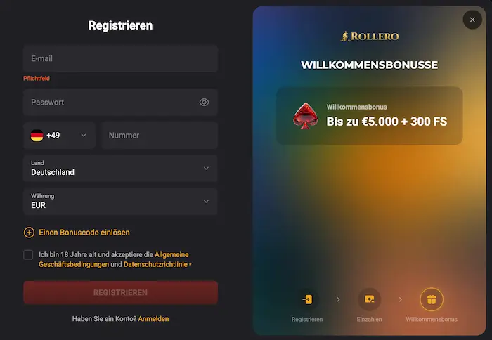 Rollero Anmeldung reg